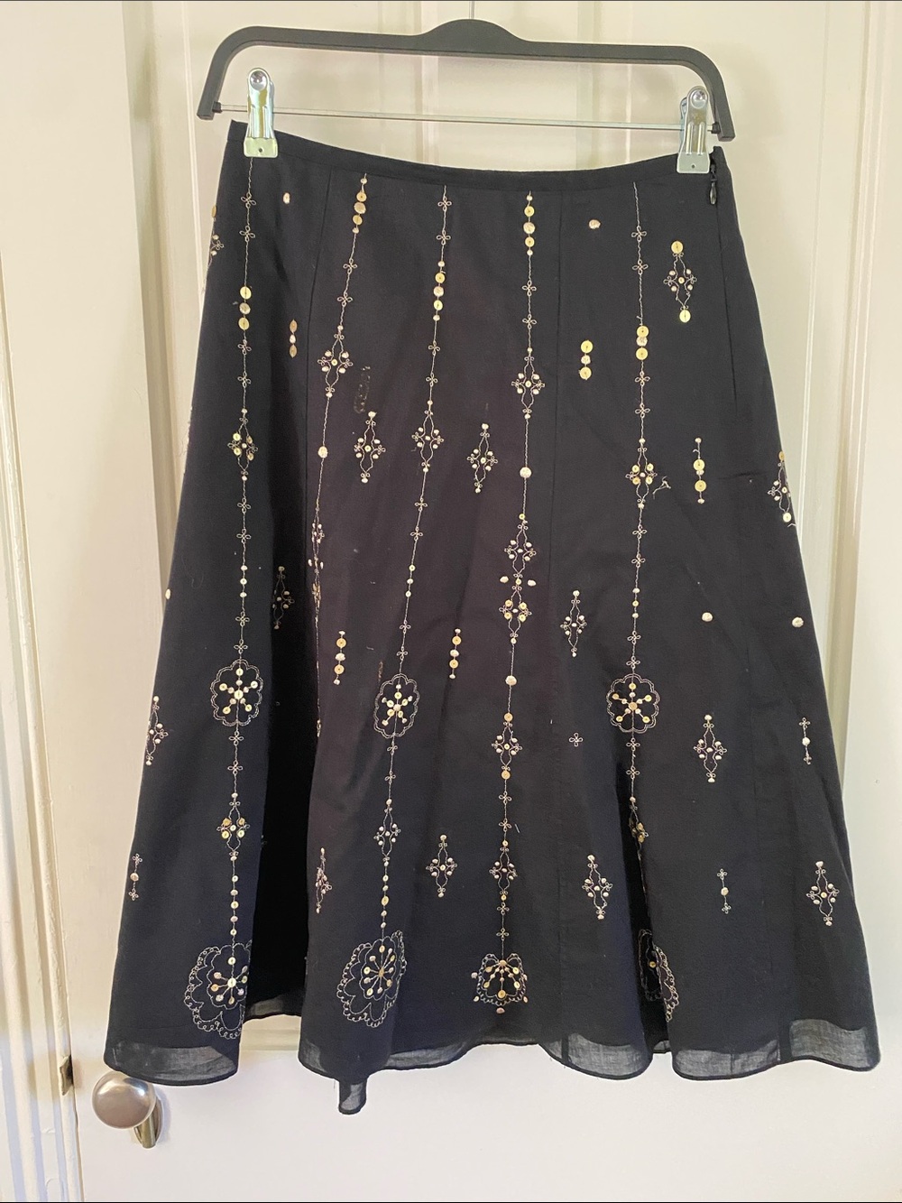 Ann Taylor Black A-Line Skirt with Gold Embellishments